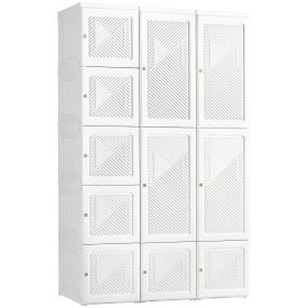HOMCOM Armoire Foldable White Portable Closet Wardrobe with Cube Storage Hanging Rods Magnet Doors Clothes Organizer