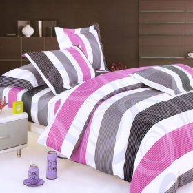 Blancho Bedding - [Pink Purple Swirls] 100% Cotton 7PC Bed In A Bag (Queen Size)