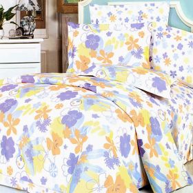 Blancho Bedding - [Purple Orange Flowers] 100% Cotton 7PC Bed In A Bag (Full Size)