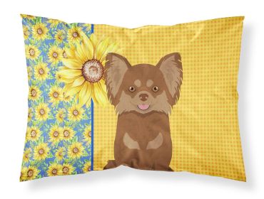 Summer Sunflowers Longhaired Chocolate and Tan Chihuahua Standard Pillowcase Lightweight Super Soft Easy Care Decorative Artwork Pillowcase, Stan