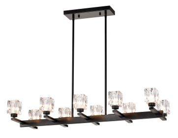Chandelier For Dining Room, 10-Light Black Farmhouse Linear Pendant Light Fixture, Modern Crystal Hanging Lighting Chandelier For Kitchen Island, (Option: Matte Black)