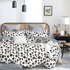 Hepburn Black/White Floral 100% Cotton Reversible  Comforter Set (size: Twin Xl)