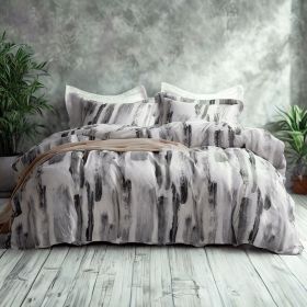 Microfiber Bedding Set, Ink Pattern Soft and Wrinkle-Resistant and Easy Care, White (specifications: Twin)